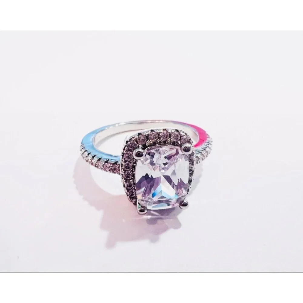 Cushion-Cut Moissanite CZ Halo Ring Size 8 Stainless Steel